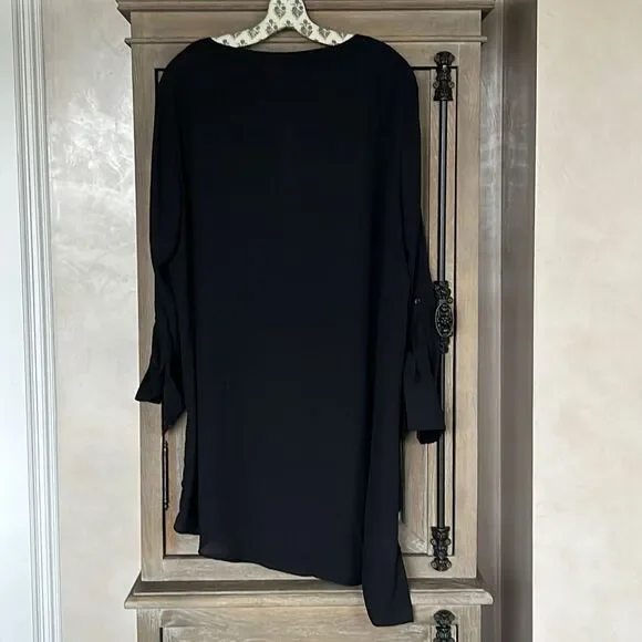 Catherine Malandrino Black High Low Tunic Blouse Top With Roll Tab Sleeves size - Picture 3 of 9